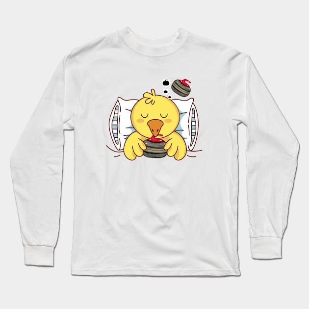 Bird Sleeping With A Curling Stone Long Sleeve T-Shirt by Sunil Belidon